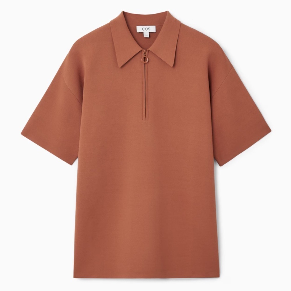 ||COS|| Double-faced knitted Zip-up collared orange shirt sz S